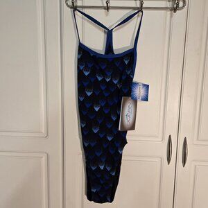 NWT Size 36, Dolphin Reliance Women's 1-Piece Competition Swim Suit, Blue, Black